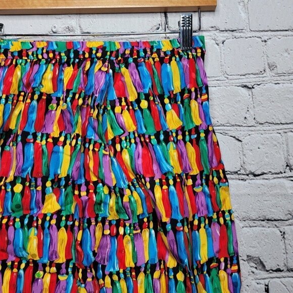 Vintage Maggy London 100% Silk Tassel Print Straight Skirt Size 4 - Picture 5 of 11